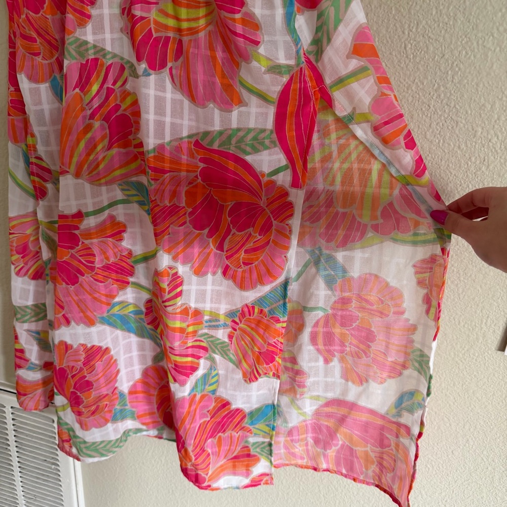 Trina Turk Poppy Floral Halter Cover Up Dress Pink White Size Small - Picture 6 of 9